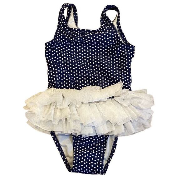 Cat & Jack Tutu Swimsuit Navy White Polka Dot One Piece Swimwear Size 2T - Picture 1 of 9